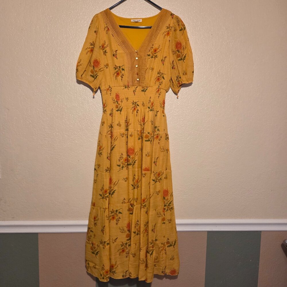 King's Road Women's Small Summer Yellow Rose Dress